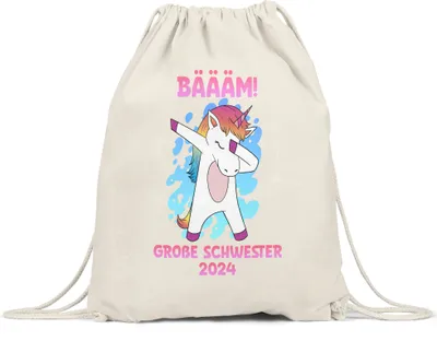 Produktbild von Bäääm Große Schwester 2024 Turnbeutel Gymsack Einhorn Schwangerschaft Ankündigung Babyparty Babyshower Geschwister