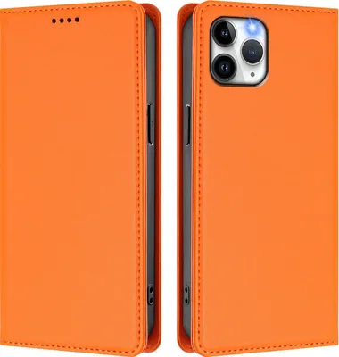 Image de Etui en cuir pour iPhone 11 Pro, étui magnétique en cuirPolyuréthaneavec support Orange