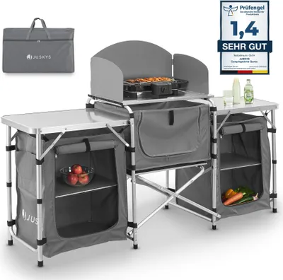 Produktbild von Juskys Campingküche faltbar mit Tragetasche - Outdoor Camping Küche Kochtisch klappbar - faltbare Küchenbox - Grau