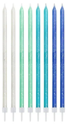 Produktbild von 24 lange Kuchenkerzen glitzer blau