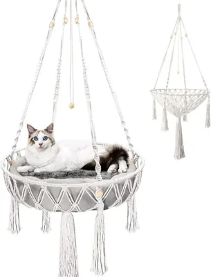 Obrázek produktu pro kus kulaté makramé houpací sítě s střapci, boho makramé design pro vnitřní i venkovní použití