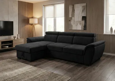 Produktbild von Modernes Ecksofa Stella schwarz mit eleganter Verarbeitung – Polsterecke in stilvollem Design