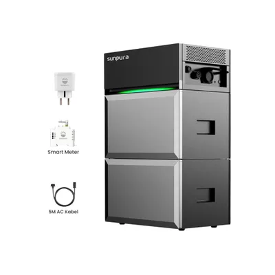 Produktbild von Powerness Balkonkraftwerk Speicher, Sunpura S2400 2,4 kWh Speicher mit B2400 Erweiterungsakku & 1x Smarter Zähler & Plug für Balkonkraftwerk