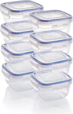 Productafbeelding van Opbergboxen set - 8 stapelbare, breekvaste containers met deksel, transparant