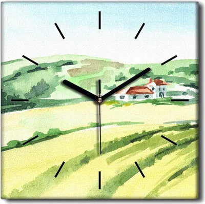 Produktbild von Coloray Uhr auf Leinwand 30x30 cm Wand Uhr Dekoration Wohnzimmer Segeltuch schwarze Hände -Eine Aquarelllandschaftsfarm