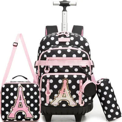 Produktbild von Schulrucksack Trolley Mädchen mit Rollen & Kinderkoffer, Grundschule & Reisen, Handgepäck, Buchstabe A, 42x30x20cm