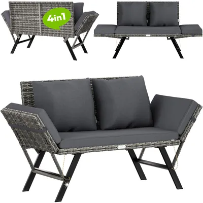 Immagine prodotto di CASARIA® Panca da Giardino in Polyrattan Reclinabile Braccioli Regolabili Resistente Divano da Esterno Terrazza Balcone