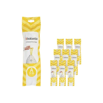Image de BRABANTIA 10 rouleaux de 20 sacs poubelle PerfectFit Code A 3L - Blanc