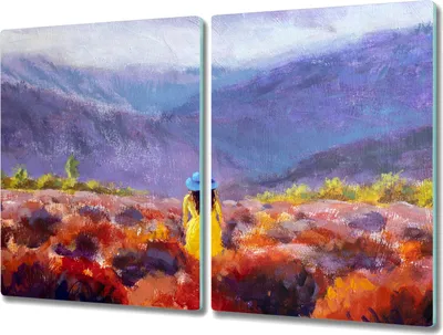 Produktbild von Coloray Kochplattenabdeckung Herdabdeckplatte 2x40x52 cm Hackbrett Schneidebrett Küchenbrett - Bergwiesenlandschaft