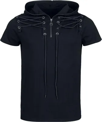 Produktbild von Gothicana by EMP Herren schwarzes T-Shirt mit Kapuze und Schnürung mit Ösen M