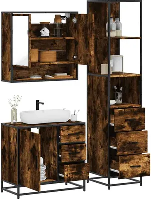 Immagine prodotto di set di mobili da bagno 3 pezzi in legno di quercia affumicata