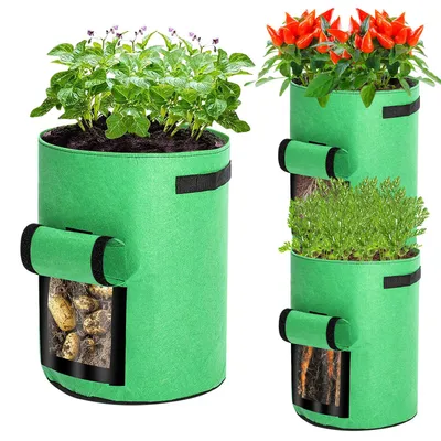 Produktbild von Ikodm 15er Pflanzsack Set 38 L mit Sichtfenster & Tragegriffen, faltbare Pflanztaschen für Gewächshaus, Terrasse & Garten
