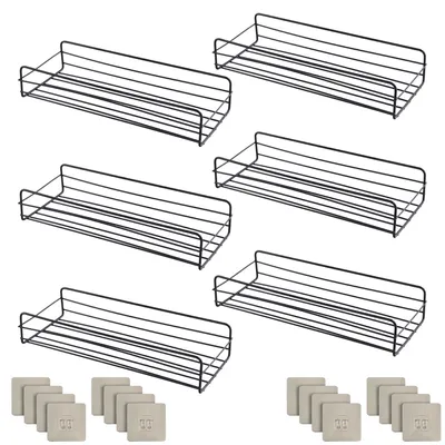 Gewürzregal-Set 6er, Metall, Schwarz, selbstklebend, 27,5x11x5,5 cm