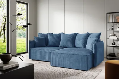 Produktbild von Ecksofa Schlafsofa Sofa MINEA in Stoff Poso Blau Ottomane Rechts