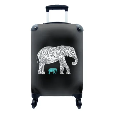 Produktbild von MuchoWow® Koffer Handgepäck Trolley Rollkoffer Kleine Reisekoffer mit 4 Rollen - Elefant - Muster - Schwarz - Cabin Size < 55x40x23 cm & 55x40x20 cm - Fotokoffer - Kabinenkoffer - Boardgepäck - Reise-Box - Reisekoffer - Reisegepäck - Koffer mit Bild - Trolley für Kinder