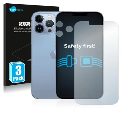 A product shot featuring an iPhone 13 Pro Max and its screen protector packaging.