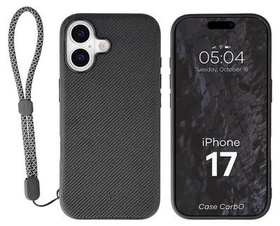 Produktbild von Hülle mit Handgelenkband für iPhone 17, Bizon Case CarbO, Schwarz