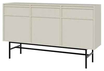 Produktbild von Selsey Evo - Sideboard 3-türig mit 3 Schubladen, Hellbeige mit Metallgestell, 154 cm