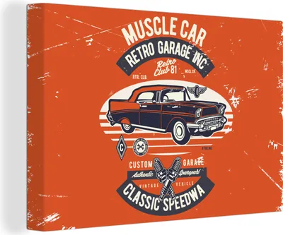 Produktbild von OneMillionCanvasses® - Leinwandbilder - 150x100 cm, Auto - Orange - Oldtimer - Zitat, Wandbilder Kunstdruck Wanddekoration
