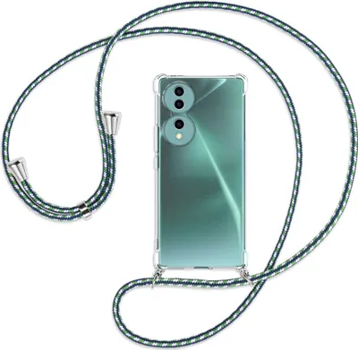 Produktbild von Handykette Backcover-Schutzhülle mit Band (Metall silberfarben) für Honor 70 5G (FNE-AN00, 6.67'') - grün/blau/weiß