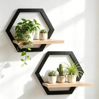 Imagen del producto de Estanterías de pared estilo bohemio, 2 unidades, color y beige, para decoración de salones