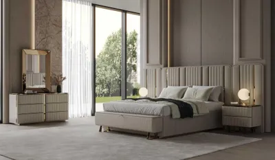 Immagine prodotto di Set camera da letto beige letto matrimoniale 2 comodini toletta