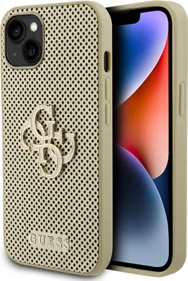 Immagine prodotto di Custodia Guess per iPhone 15 e 14 Plus - 4G traforato - glitter - oro