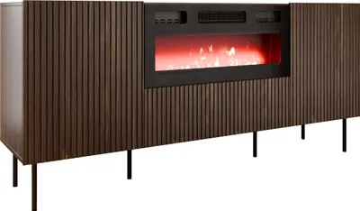 Produktbild von MIRJAN24 Kommode Tacos 180 mit Kamin, Sideboard, Schrank, Modern, Stahlfüße, Wohnzimmer Kollektion (Farbe: Nuss Warmia)