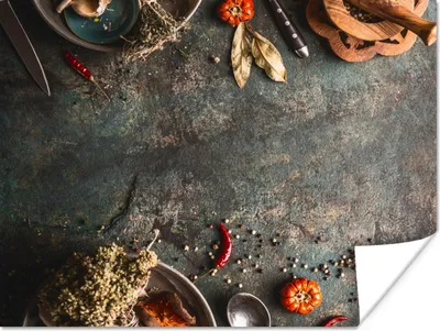 Produktbild von MuchoWow® Poster Marmor - Gemüse - Herbst - Kürbis - Rustikal - Kräuter 120x90 cm - Wandbild