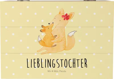 Produktbild von Mr. & Mrs. Panda Box Fuchs Mama 22 x 15 cm - Gelb Pastell - Geschenk, geschenkkiste, Geschenkbox, aus Holz, Mutter, Muttertag, fotobox, Truhe, Schoß, Tochter