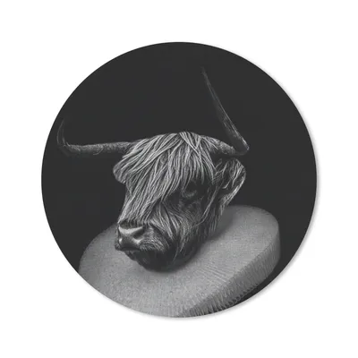 Produktbild von MuchoWow® Mauspad Mousepad Gemälde - Schottischer Highlander - Schwarz - Weiß 20x20 cm - Mousepads - Maus Mat - Pad - Mausunterlage - Schreibtischmatte