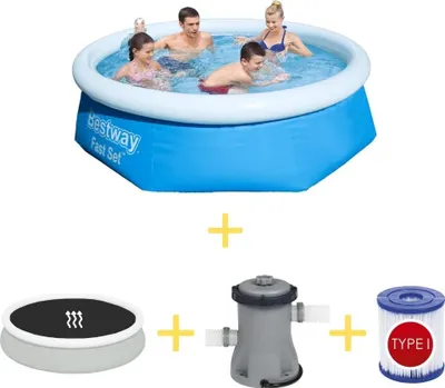 Produktbild von Bestway Pool - Fast Set - 244 x 66 cm - Inklusive Solarsegel, Filterpumpe & Filter