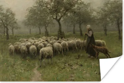 Produktbild von MuchoWow® Poster Hirtin mit Schafherde - Gemälde von Anton Mauve 180x120 cm - Fotoplakat