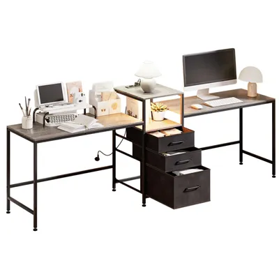 Produktbild von Eckschreibtisch L-Form umbaubar mit Steckdosen, USB, LED & Schubladen für Gaming