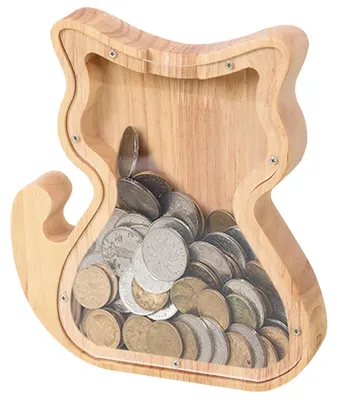 Image de Cochon porte-monnaie en bois en forme de chat, idéal pour les cadeaux d'anniversaire