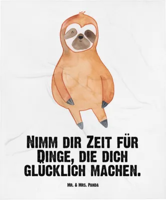 Produktbild von Mr. & Mrs. Panda Babydecke Faultier Zufrieden - Weiß - Geschenk, Ruhe, Pause, Zufriedenheit, Glück, Erstlingsdecke, Happy, Faultiere, Plaid, Schlummerdecke, Schmusedecke