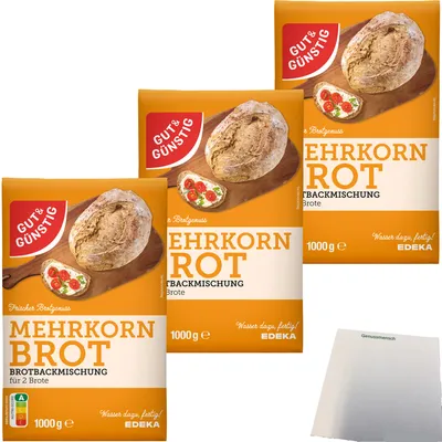 Produktbild von Gut & Günstig Brotbackmischung Mehrkornbrot 3er Pack (3x1000g Packung) + usy Block