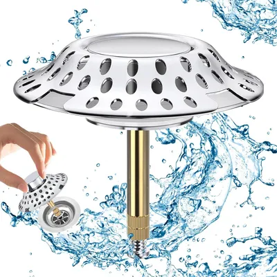 Image de Bouchon de baignoire réglable en hauteur - Bouchon anti-obstruction pour baignoire - Robinet de vidange pop-up pour baignoire ou lavabo, adapté aux trous de 38 à 44 mm