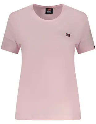 Image de T-shirt élégant pour femme, rose, à col rond et brodé