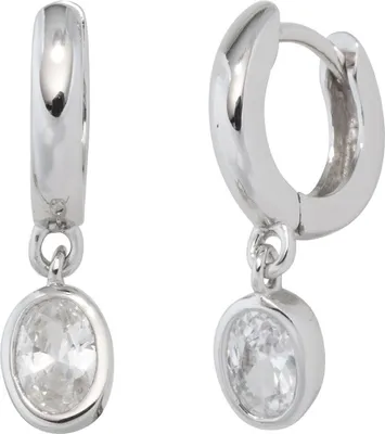 Produktbild von Paar Ohrringe Creolen mit Zirkonia weiß oval 925 Silber Damen Ohrschmuck