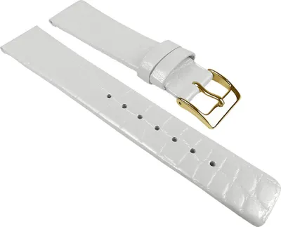 Produktbild von Ersatzband Uhrenarmband Leder Band Weiß, glänzend mit Kroko Prägung 25268G, Stegbreite:18mm