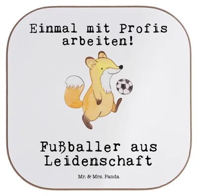Produktbild von Mr. & Mrs. Panda Untersetzer Tasse Fußballer Leidenschaft - Weiß - Geschenk, gläseruntersetzer, Glücksbringer, Fußballspruch, Gläser, Holzuntersetzer, Coaster, Spruch