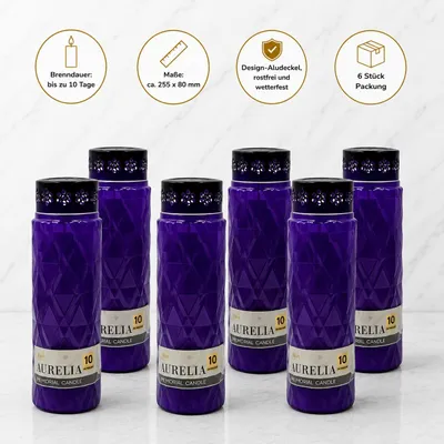 Produktbild von 6er Packung Aurelia – 10 Tage Design Grabkerze VIOLETT