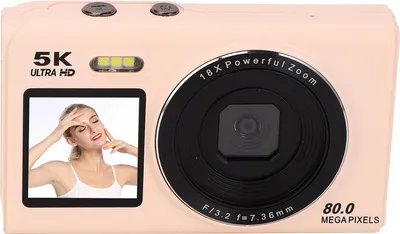Zdjęcie produktu dla aparat cyfrowy 5K 80 MP WiFi Vlog z podwójnym ekranem 2,8 cala 1,5 cala 18-krotny zoom Wbudowana lampa błyskowa Autofokus do fotografii podróżniczej Różowa karta 64 GB