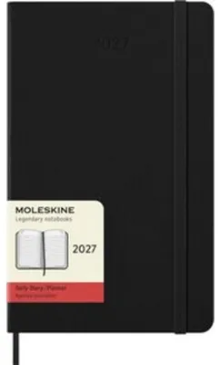Image de Agenda journalier 12 mois, grand format A5, 1 jour par page, horizontal, couverture rigide, noir, 2027