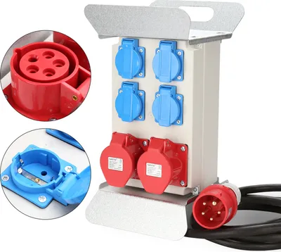 Produktbild von Peviasot Stromverteiler Baustromverteiler Verteiler CEE Kraftstrom Steckdose IP44 für Baustelle 16A 2x400V 4x230V Schuko