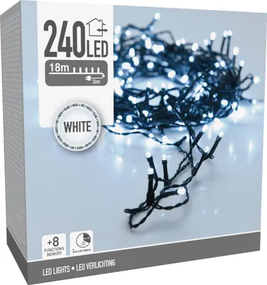 Obrázok produktu pre Svetlo vianočné 240 LED studené biele, 18 m, s časovačom, s funkciami, vonkajšie/vnútorné