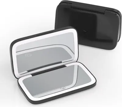 Produktbild von Meichoon Faltbares Make -up -Spiegel 5x Vergrößerung Mini Quadrat USB -Ladegerät Tragbare doppelseitige kompakte Taschenkosmetik uk21 schwarz