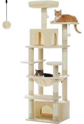 Produktbild von Kratzbaum für Katzen - Kletterbaum 164 cm - 5 Ebenen - Hängematten & Große Höhlen - Kratzstämme - Für Große Wohnungskatzen - Beige