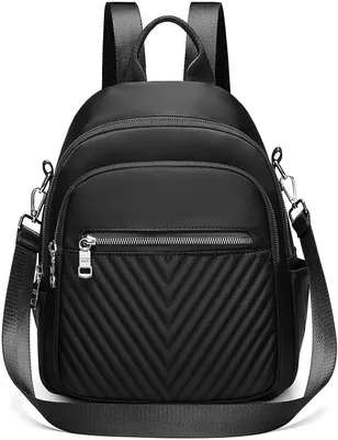 Produktbild von Rucksack Damen Umhängetasche 2 In 1 Nylon Wasserdichter Rucksack Klein Schulrucksack Daypack Anti-Theft Rucksack Für Lässig Schule Travel Wandern Arbeit, Schwarz